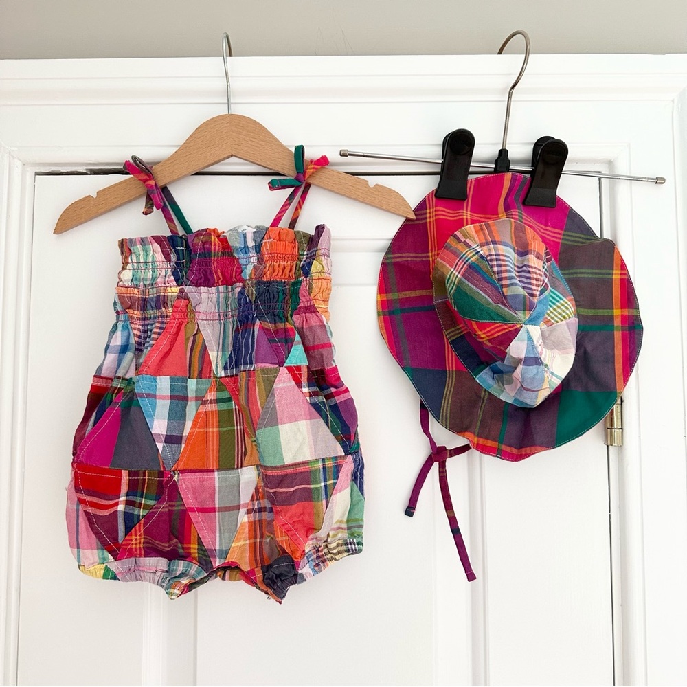 Madras Plaid Baby Romper & Hat Set - Picture 2 of 2